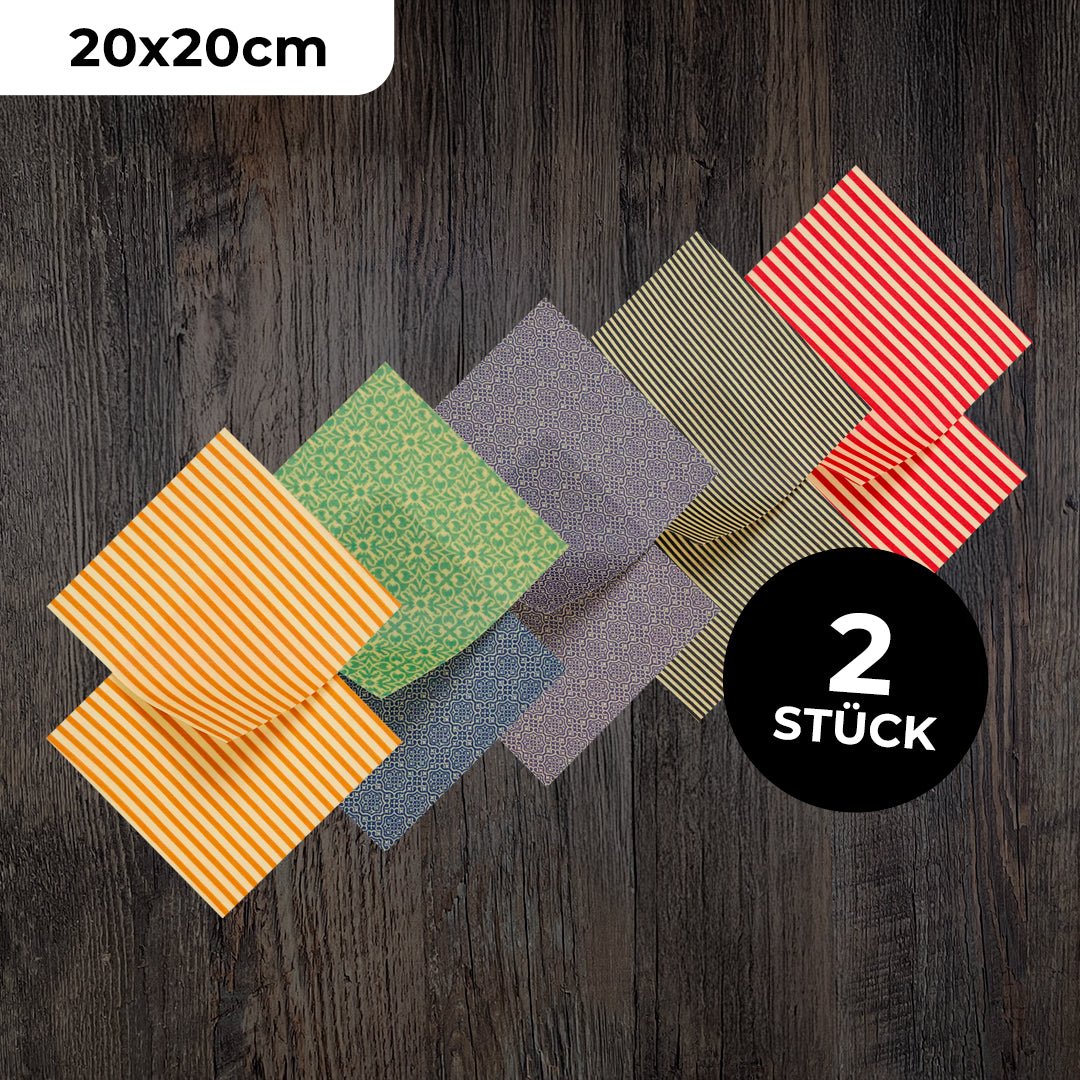 Bio - Bienenwachstuch M (20x20 cm) – 2er Set, Nachhaltige & Umweltfreundliche Lebensmittelverpackung - Honigprinz