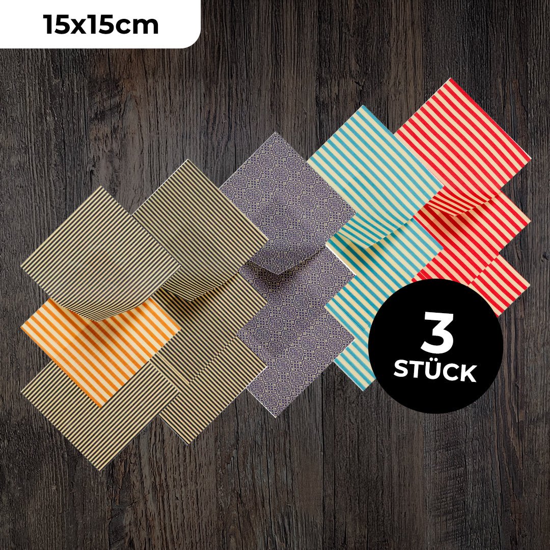 Bio - Bienenwachstuch S (15x15 cm) – 3er Set, Nachhaltige & Umweltfreundliche Lebensmittelverpackung“ - Honigprinz