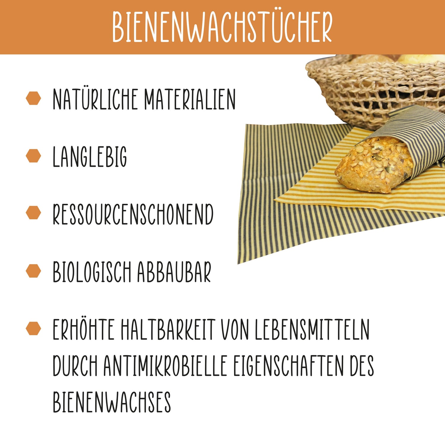 Bienenwachstuch 3 x Größe S – Marine und Honey - Honigprinz