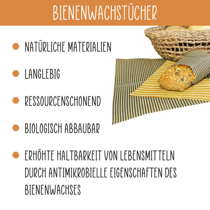 Bienenwachstuch 3 x Größe S – Marine und Honey - Honigprinz